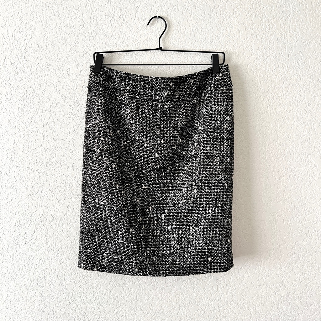 Eci New York Black & White Metallic Tweed Pencil Skirt Size 8